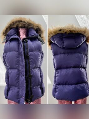 L.L. Bean Vintage Faux Fur Hooded Goose Down Puffer Vest Purple S